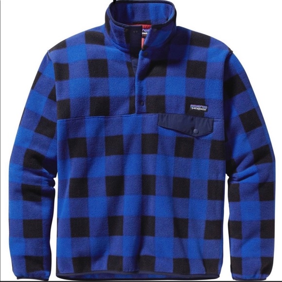 Patagonia Fleece Synchilla Snap-T Pullover Jacket Blue Plaid Checkered XL - Picture 9 of 9